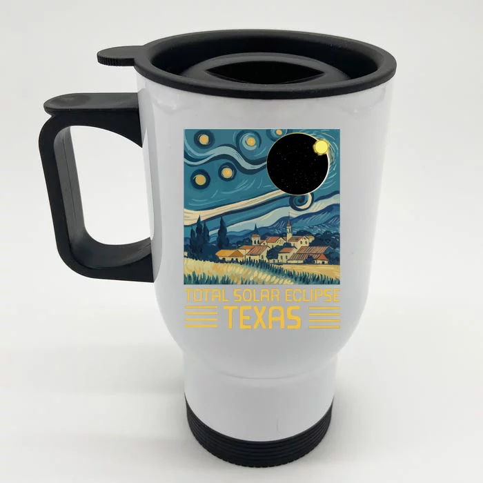 Starry Night Texas Total Solar Eclipse Artwork Front & Back Stainless Steel Travel Mug