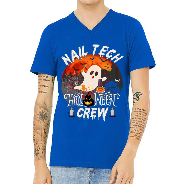 Spooky Nail Tech Boo Crew Nail Tech Halloween Matching Gift V-Neck T-Shirt