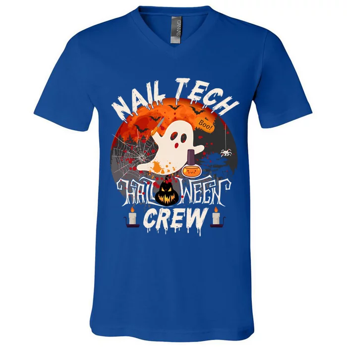 Spooky Nail Tech Boo Crew Nail Tech Halloween Matching Gift V-Neck T-Shirt