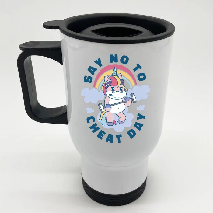 Say No To Cheat Day Unicorn Gym Front & Back Stainless Steel Travel Mug