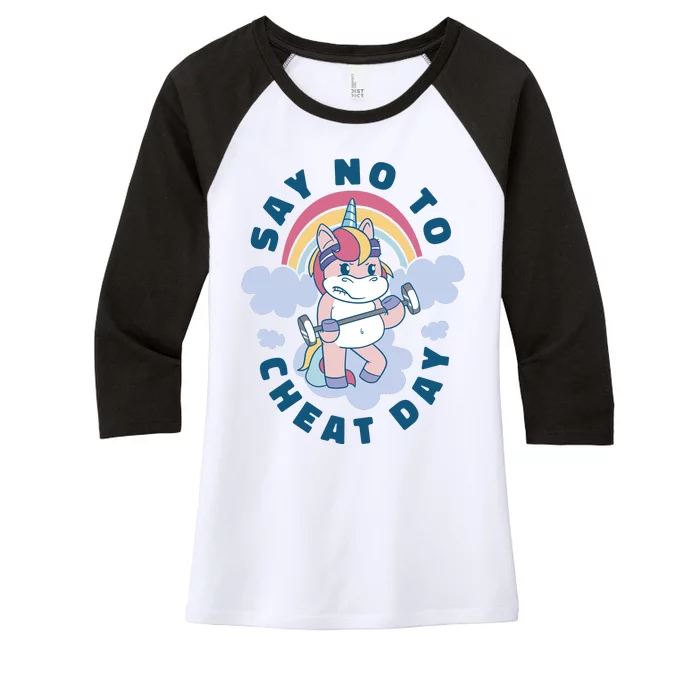 Say No To Cheat Day Unicorn Gym Women's Tri-Blend 3/4-Sleeve Raglan Shirt