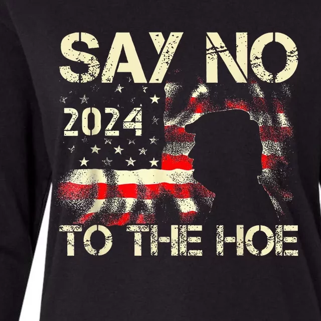 Say No To The Hoe Vote Trump 2024 America Usa Flag Womens Cotton Relaxed Long Sleeve T-Shirt