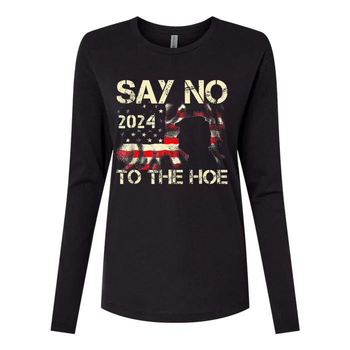 Say No To The Hoe Vote Trump 2024 America Usa Flag Womens Cotton Relaxed Long Sleeve T-Shirt