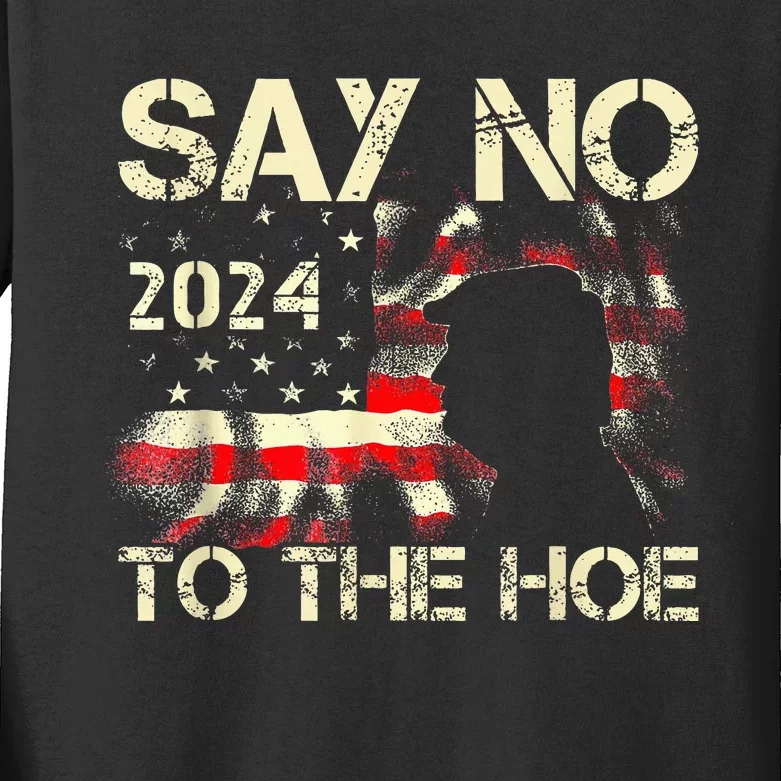 Say No To The Hoe Vote Trump 2024 America Usa Flag Kids Long Sleeve Shirt