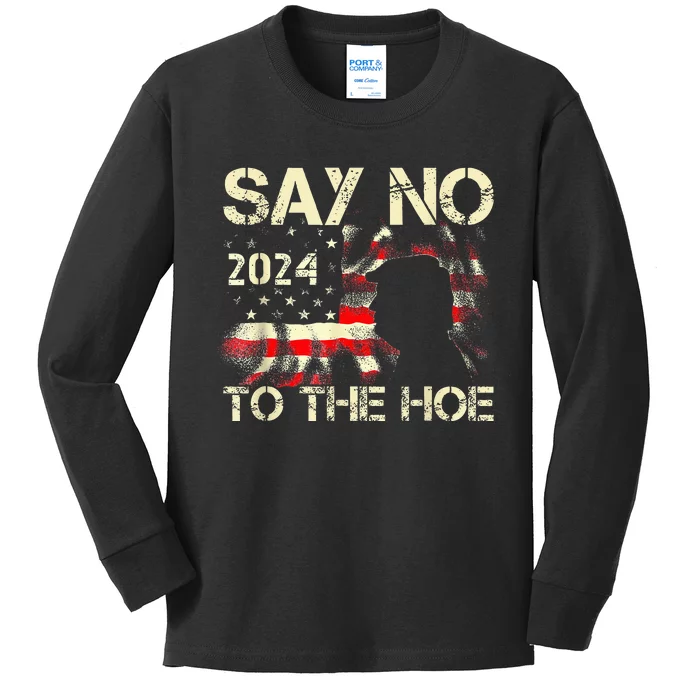 Say No To The Hoe Vote Trump 2024 America Usa Flag Kids Long Sleeve Shirt