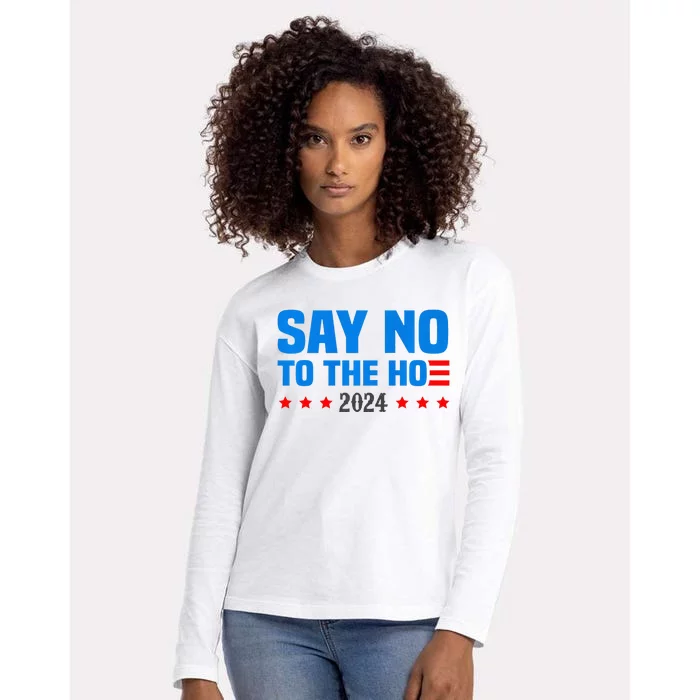 Say No To The Hoe Vote Trump 2024 America Usa Flag Womens Cotton Relaxed Long Sleeve T-Shirt