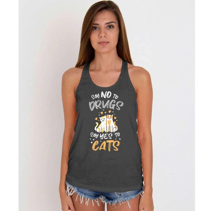 Say No To Drugs Say Yes To Cats Red Ribbon Week Women's Knotted Racerback Tank