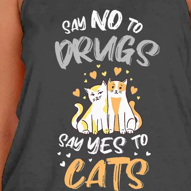 Say No To Drugs Say Yes To Cats Red Ribbon Week Women's Knotted Racerback Tank