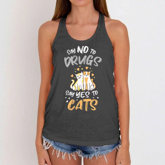 Say No To Drugs Say Yes To Cats Red Ribbon Week Women's Knotted Racerback Tank