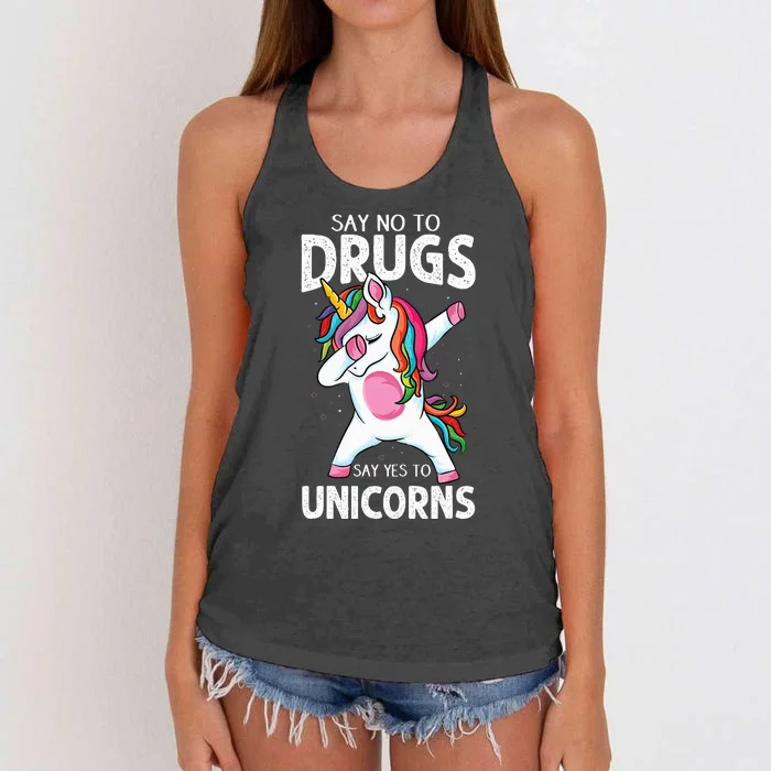 Say No To Drugs Say Yes To Unicorn Anti drug Red Ribbon Week Women's Knotted Racerback Tank