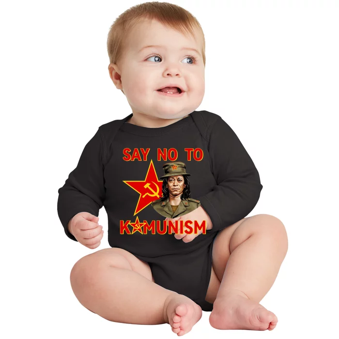 Say No To Kamunism Kamunist Funny Election 2024 Anti Kamala Baby Long Sleeve Bodysuit