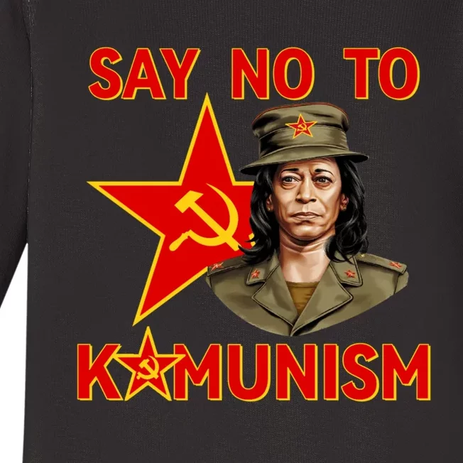 Say No To Kamunism Kamunist Funny Election 2024 Anti Kamala Baby Long Sleeve Bodysuit