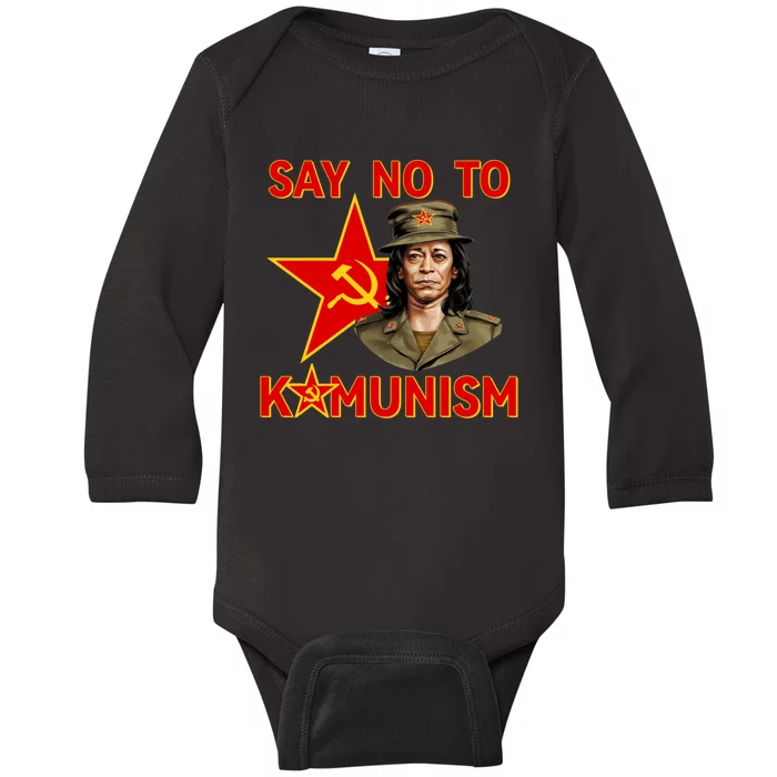 Say No To Kamunism Kamunist Funny Election 2024 Anti Kamala Baby Long Sleeve Bodysuit