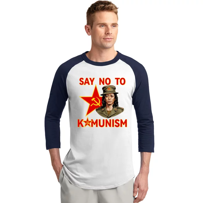 Say No To Kamunism Kamunist Funny Election 2024 Anti Kamala Baseball Sleeve Shirt