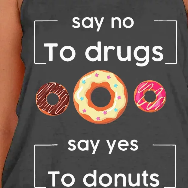 Say NO to Drugs Say Yes to Donuts Red Ribbon Week Drug Free Women's Knotted Racerback Tank