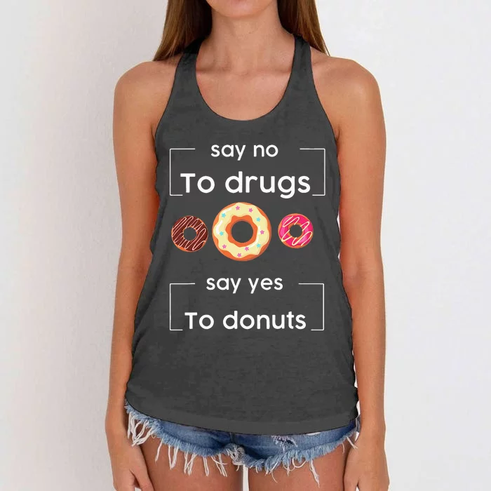 Say NO to Drugs Say Yes to Donuts Red Ribbon Week Drug Free Women's Knotted Racerback Tank