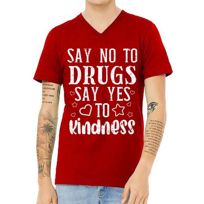 Say No To Yes To Kindness Red Ribbon Week Awareness V-Neck T-Shirt