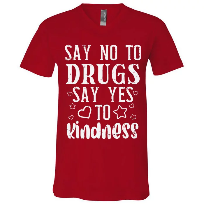 Say No To Yes To Kindness Red Ribbon Week Awareness V-Neck T-Shirt