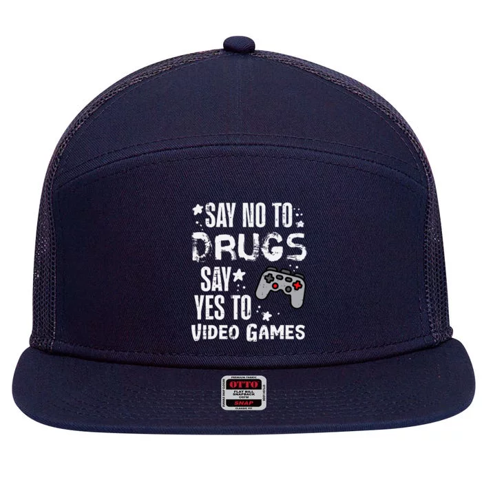 Say No To Yes To Video Games Red Ribbon Week Gamer 7 Panel Mesh Trucker Snapback Hat