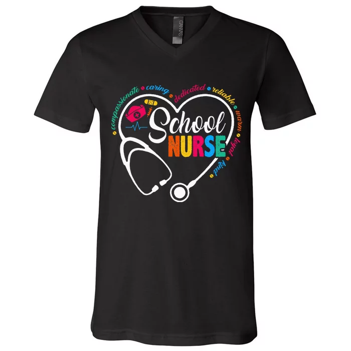 School Nurse Vintage Love Heart Nurse Life V-Neck T-Shirt