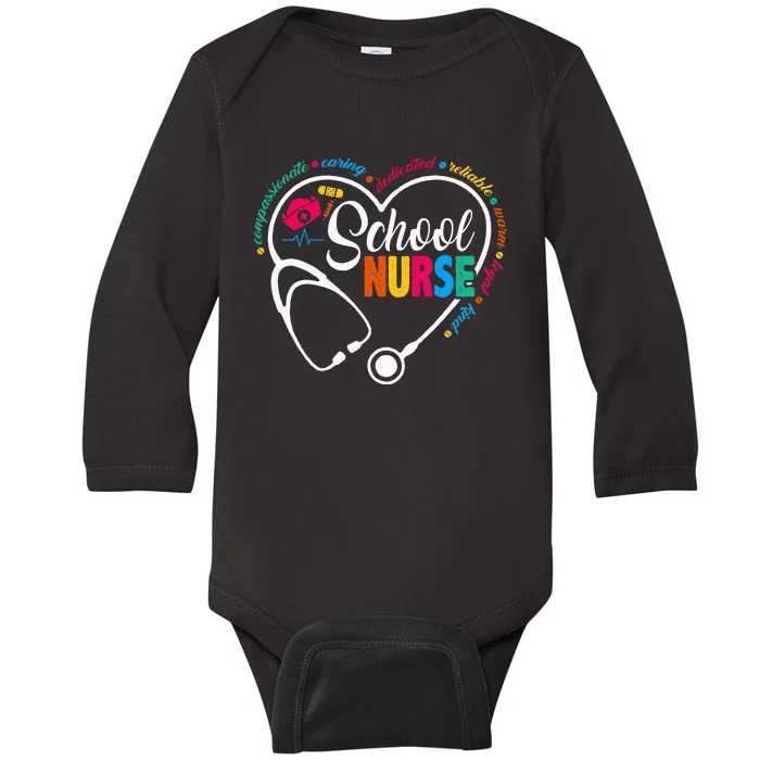 School Nurse Vintage Love Heart Nurse Life Baby Long Sleeve Bodysuit