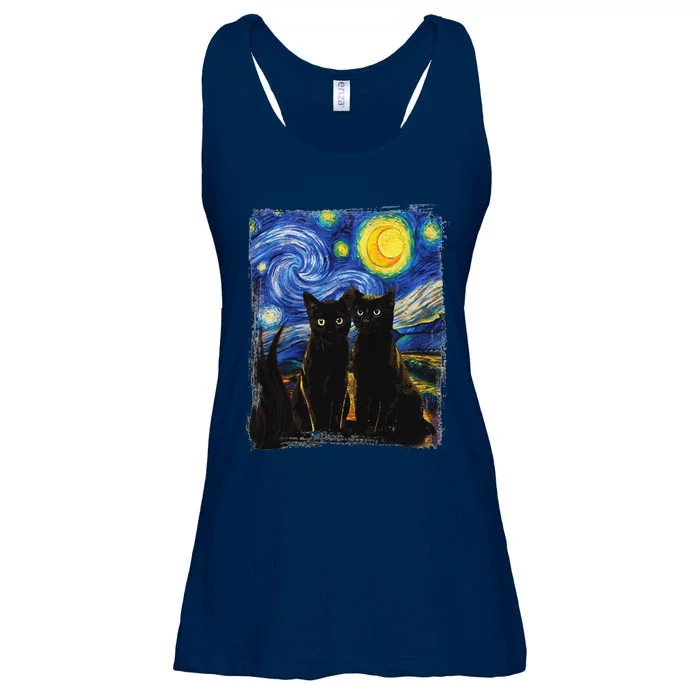 Starry Night Vincent Van Gogh Famous Painting Black Cats Ladies Essential Flowy Tank