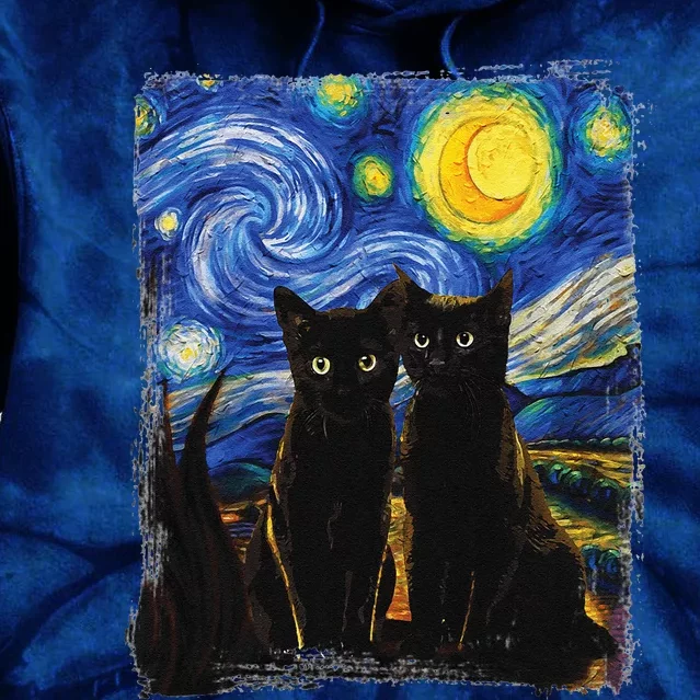 Starry Night Vincent Van Gogh Famous Painting Black Cats Tie Dye Hoodie