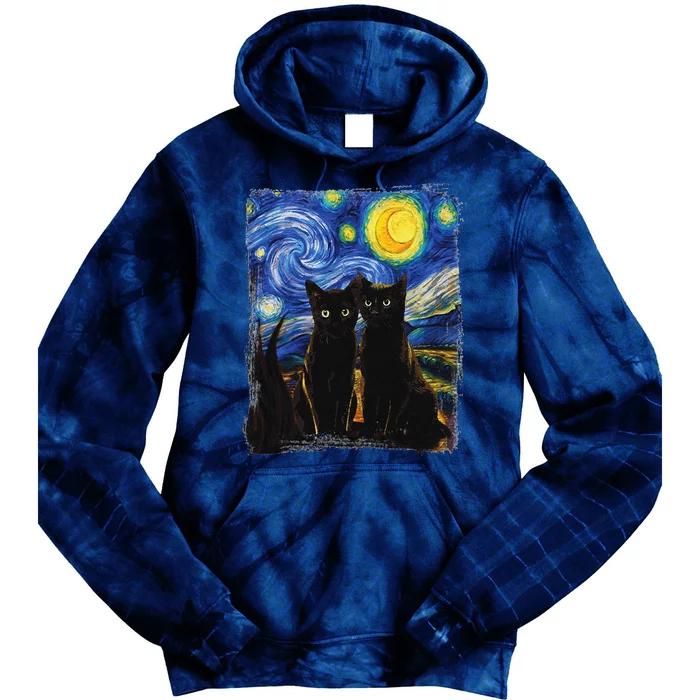 Starry Night Vincent Van Gogh Famous Painting Black Cats Tie Dye Hoodie