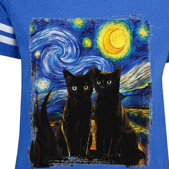 Starry Night Vincent Van Gogh Famous Painting Black Cats Enza Ladies Jersey Football T-Shirt