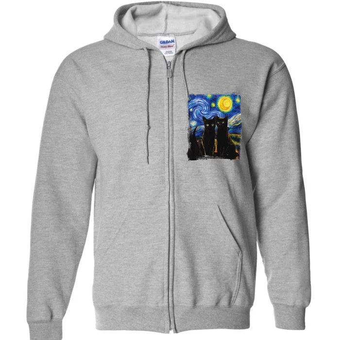 Starry Night Vincent Van Gogh Famous Painting Black Cats Full Zip Hoodie