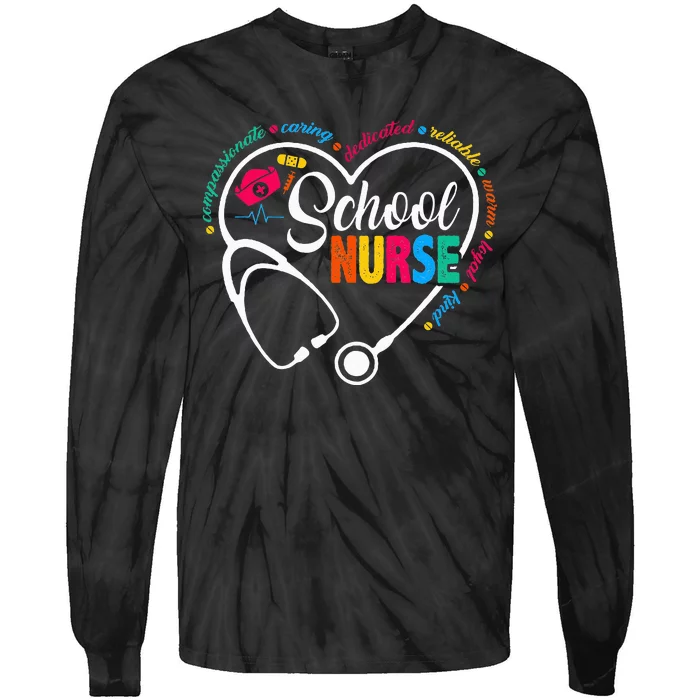 School Nurse Vintage Love Heart Nurse Life Tie-Dye Long Sleeve Shirt