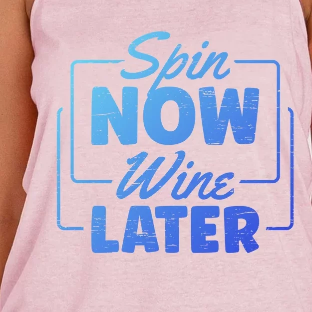 Spin Now Wine Later Indoor Cycling Workout Exercise Cool Gift Women's Knotted Racerback Tank