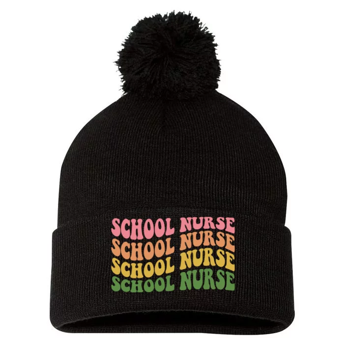 School Nurse Word Mashup Pom Pom 12in Knit Beanie