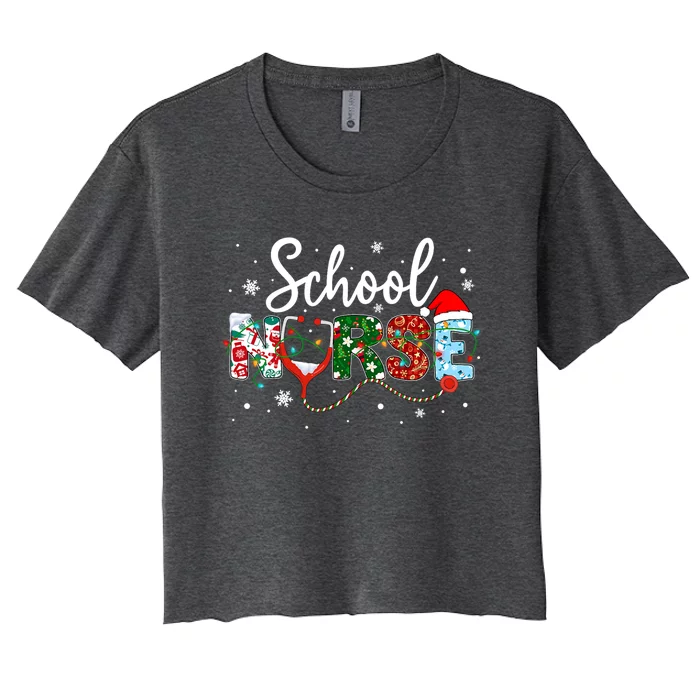 School Nurse Xmas Santa Hat Funny Nurse Christmas Gift Women's Crop Top Tee