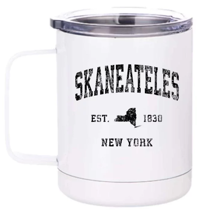 Skaneateles New York Ny Vintage Athletic Black Sports Design Front & Back 12oz Stainless Steel Tumbler Cup