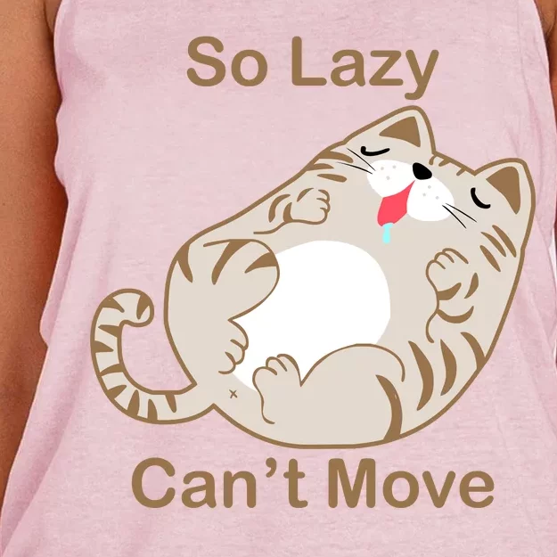 So Lazy Can't Move Funny Fat Cat Women's Knotted Racerback Tank