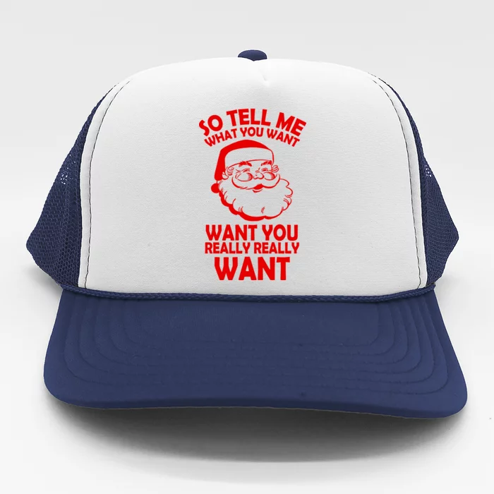 So Tell Me What You Want Funny Santa` Trucker Hat