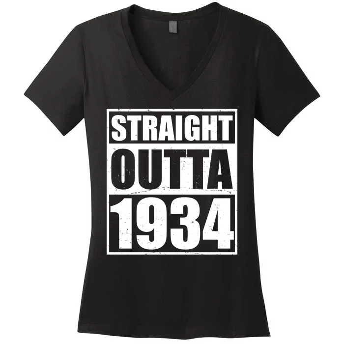 Straight Outta 1934 90th Birthday Women's V-Neck T-Shirt