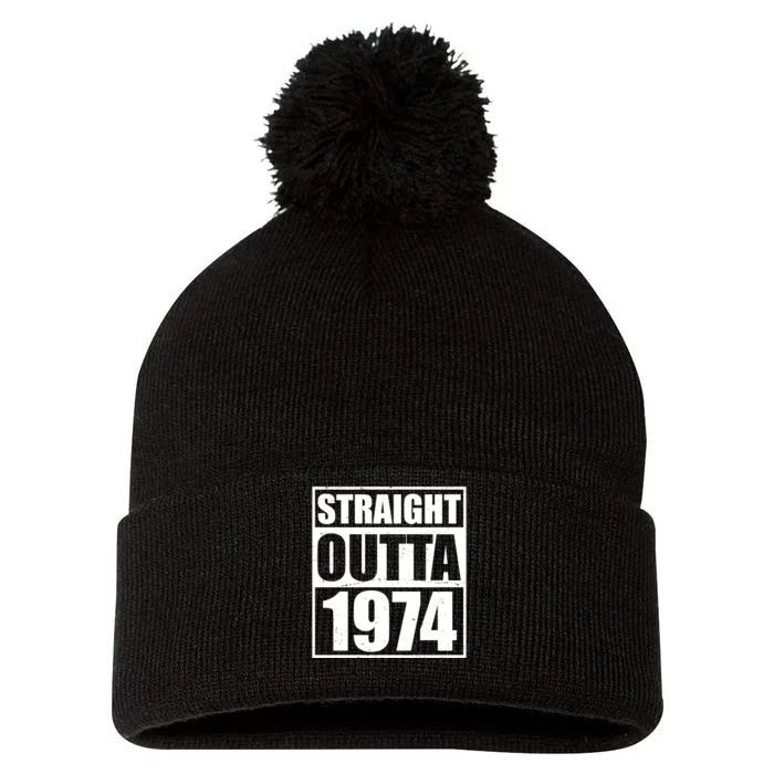 Straight Outta 1974 50th Birthday Pom Pom 12in Knit Beanie