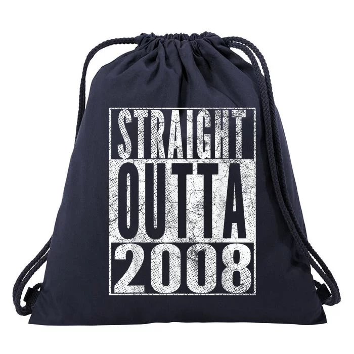 Straight Outta 2008 15th Birthday Present Gift 15 Years Old Drawstring Bag