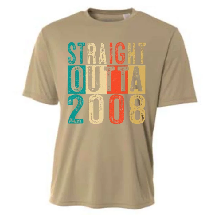 Straight Outta 2008 15 Years Old 15th Birthday Gift Cooling Performance Crew T-Shirt