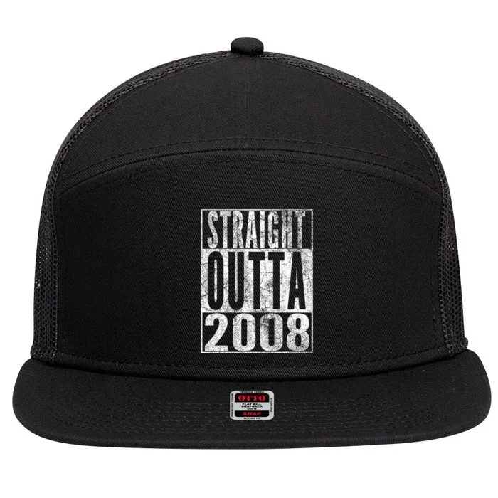 Straight Outta 2008 15th Birthday Gift 15 Years Old 7 Panel Mesh Trucker Snapback Hat