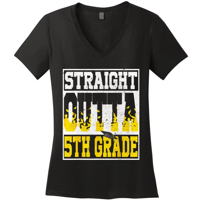 Straight Outta 5th Grade Graduation Teachers Women's V-Neck T-Shirt