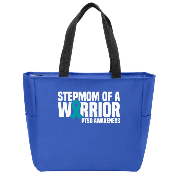 Stepmom Of A Warrior Teal Ribbon Ptsd Awareness Gift Zip Tote Bag