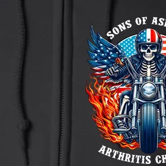 Sons Of Aspirin Arthritis Chapter Skeleton Motorcycle Rider Full Zip Hoodie