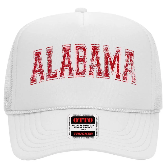 State Of Alabama Varsity Style Text Bama Pride State Flag High Crown Mesh Trucker Hat