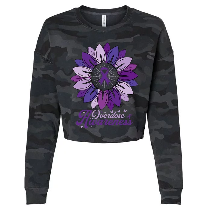 Sunflower Overdose Awareness Month Purple Cropped Pullover Crew