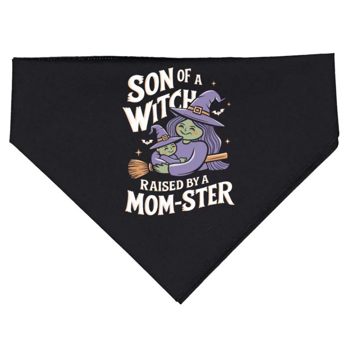 Son Of A Witch Raised By A Mom Ster Mom And Son Halloween USA-Made Doggie Bandana