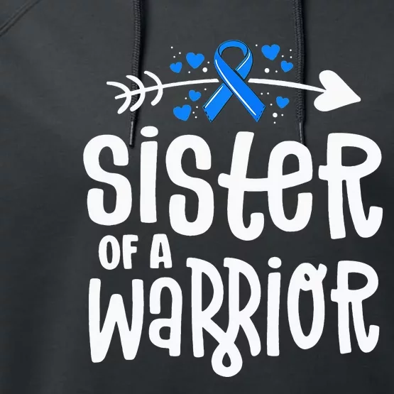 Sister Of A Warrior ALS Family Blue Ribbon Awareness Performance Fleece Hoodie