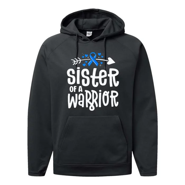 Sister Of A Warrior ALS Family Blue Ribbon Awareness Performance Fleece Hoodie